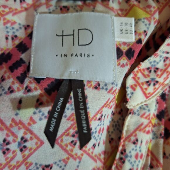 Anthropologie HD in Paris Roll Tab Sleeve Henley Top Kaveri Print Size 10 - Picture 6 of 11